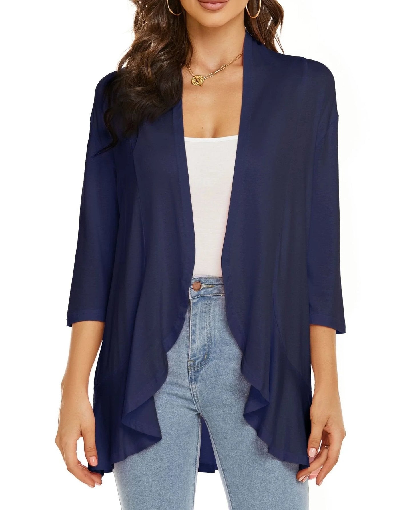 ✨Top-3 Sale Cardigan 2025✨|Damen Herbst/Winter Leichte offene lässige Rüschen-Strickjacke