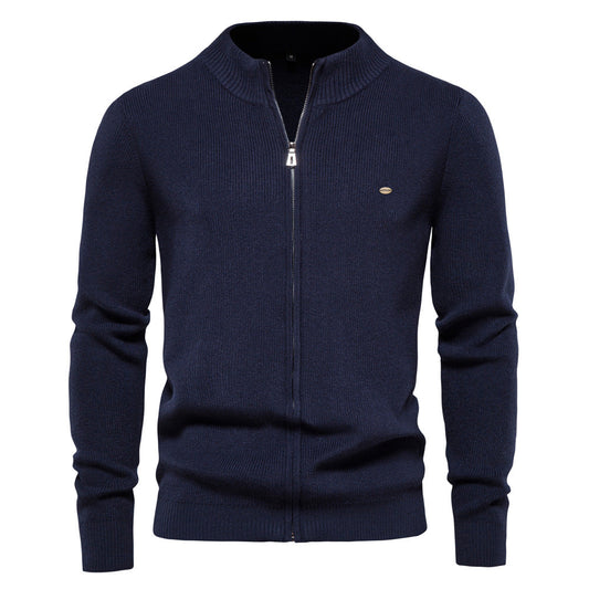 Men's Casual Vintage Style Stand Collar Full Zip Up Cardigan Sweater Coat