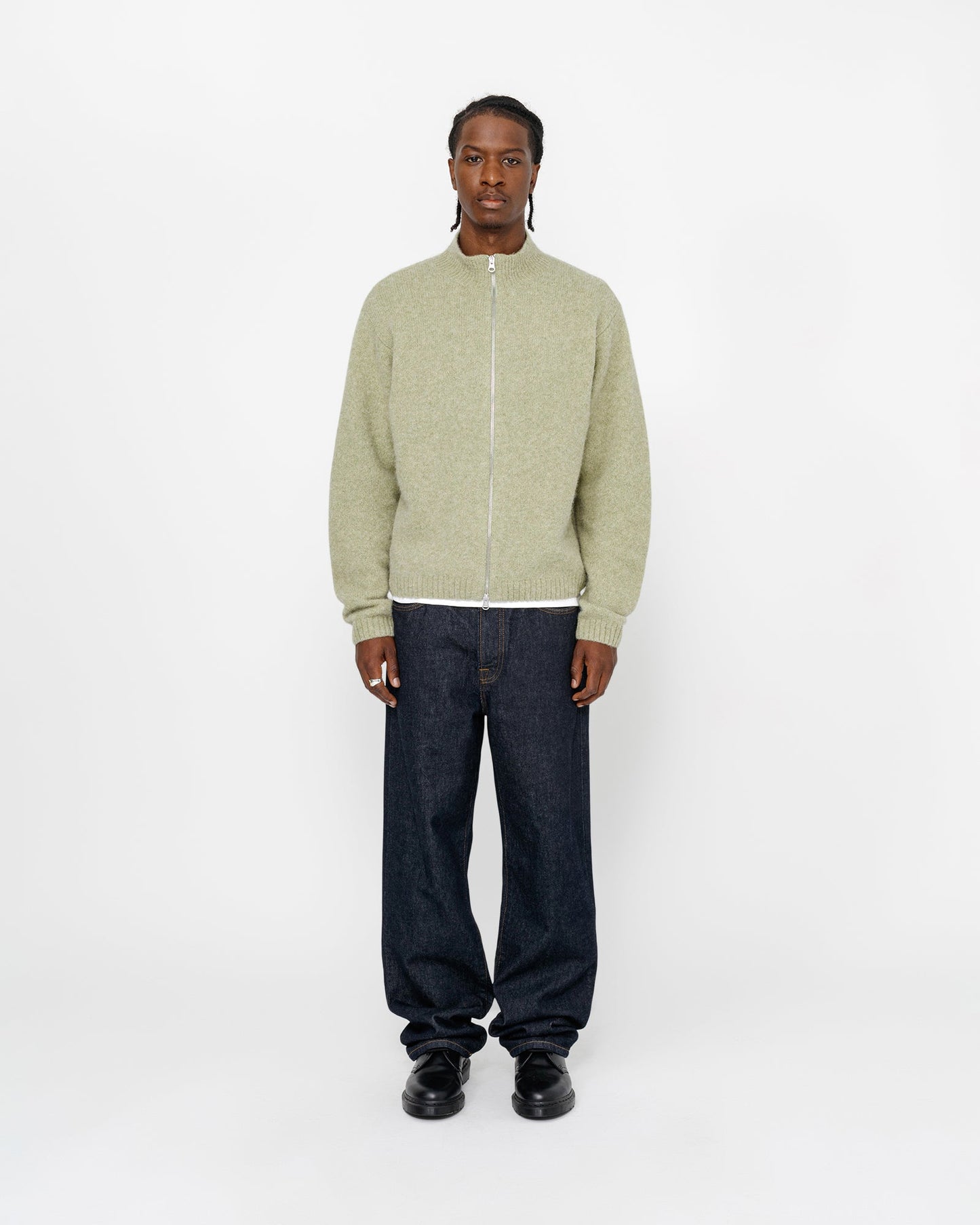 Pull en mérinos brossé, entièrement zippé