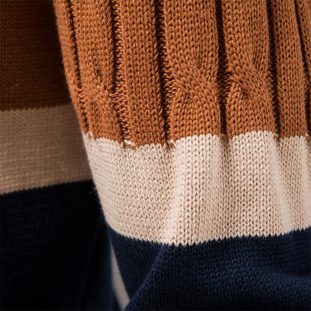 Cardigan torsadé en coton à col montant et rayures contrastantes pour homme