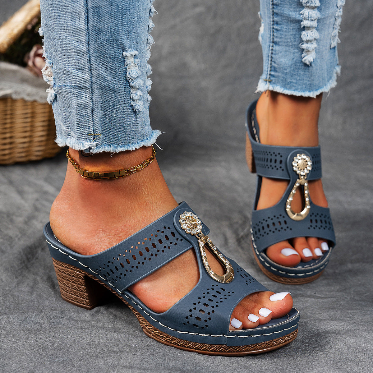 Orthopedic Rhinestones Heel Sandals