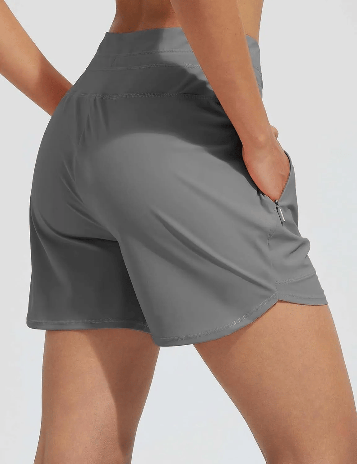 Damen 5" Badeshorts High Waist Schnelltrocknende Schwimmhose Schwimmunterteil