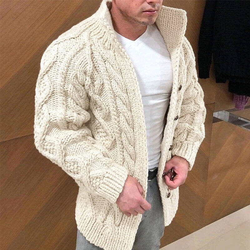 Men's Solid Color Stand Collar Cardigan