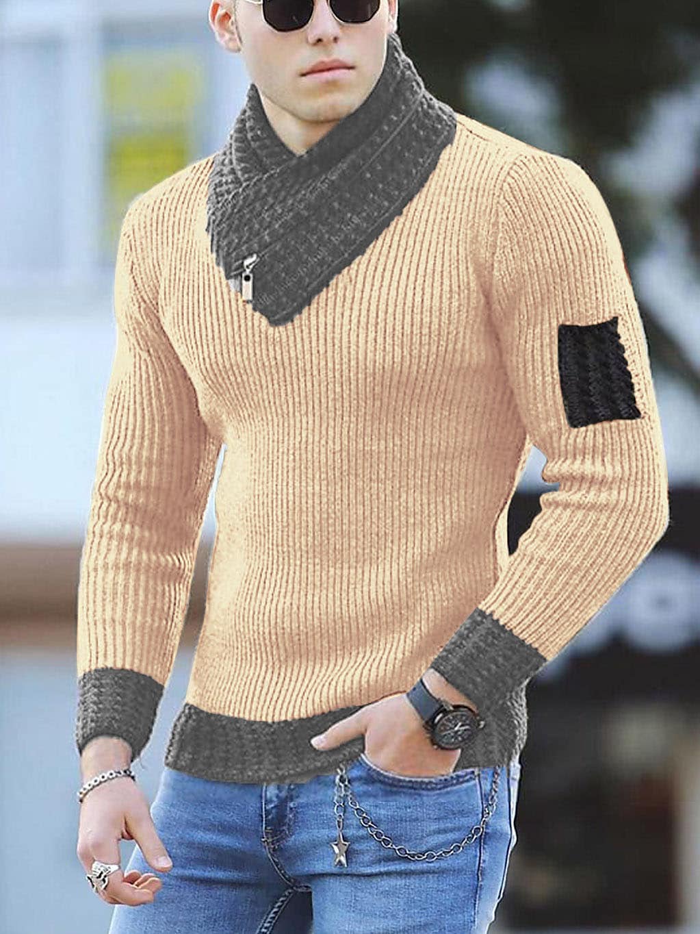 Pull Homme Col Roulé Style Ethnique Color Block